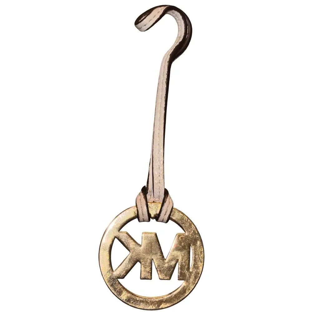Michael Kors Gold Tone MK Logo Charm Leather Loop Key‎ Ring Bag Charm